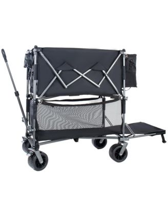Heavy Duty Double-Layer Wagon -  Collapsible Wagons Carts with All-Terrain Wheels, Brakes, 560LBS Capacity for Camping, Transport