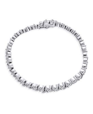 Fancy 20CTW CZ Cubic Zirconia Wave S-Link Swirl Tennis Bracelet, Silver Plated