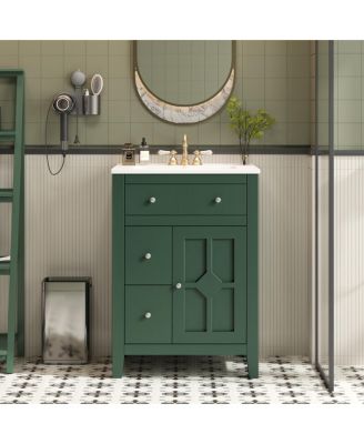 Bathroom Vanity with Ceramic Basin, Modern Cabinet with 2 Drawers, Soft-Closing Door & Adjustable Shelf for Small Bathrooms