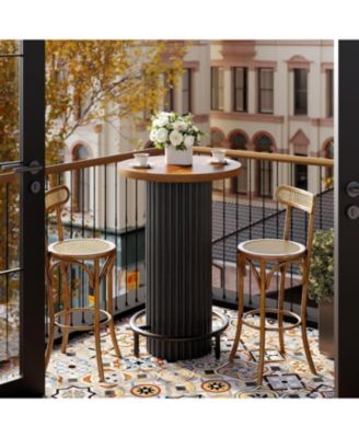 39.4" H Round Bar Table with Metal Footrest, Wooden Bistro Pub Table, Small High Top Pub Cocktail Tables