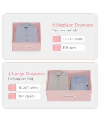 10-Drawer Fabric Dresser, Tall Chest with Fabric Bins, Side Pockets & Sturdy Steel Frame for Bedroom, Closet, or Living Room