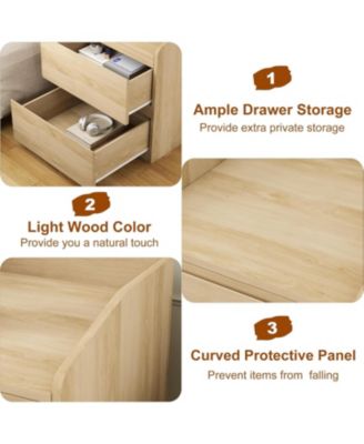 Nightstand with Drawers Bedside Table, Light Wood End Table Modern Bed Side Table 2 Drawers Night Stand