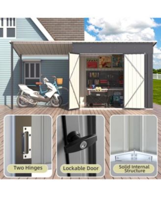 Outdoor Open-Sided Storage Shed with Attached Hardtop Metal Pergola