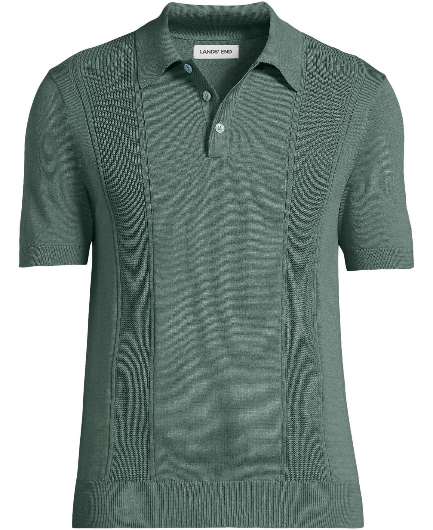 Мужские топы Lands' End Short Sleeve Vertical Rib Button Down Sweater Polo, цвет: Eucalyptus — фото 3