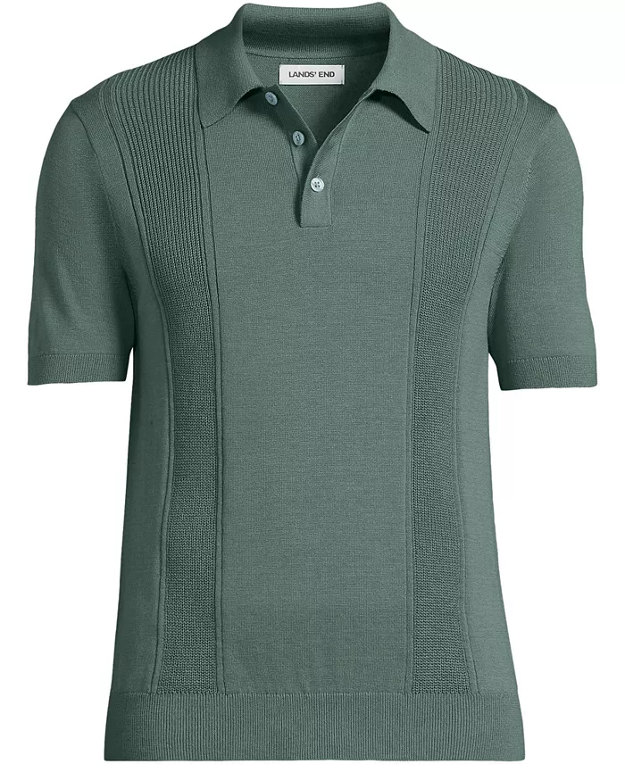 Men's Short Sleeve Vertical Rib Button Down Sweater Polo - thumbnail 3