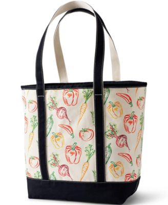 Large Print 5 Pocket Open Top Long Handle Canvas Tote Bag