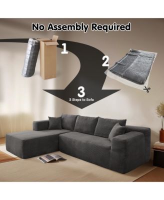No Assembly Required Cloud Sectional Sofa, L-Shape Couch Chaise Lounge with Deep Seat and Wide Armrest for Living Room Bedroom