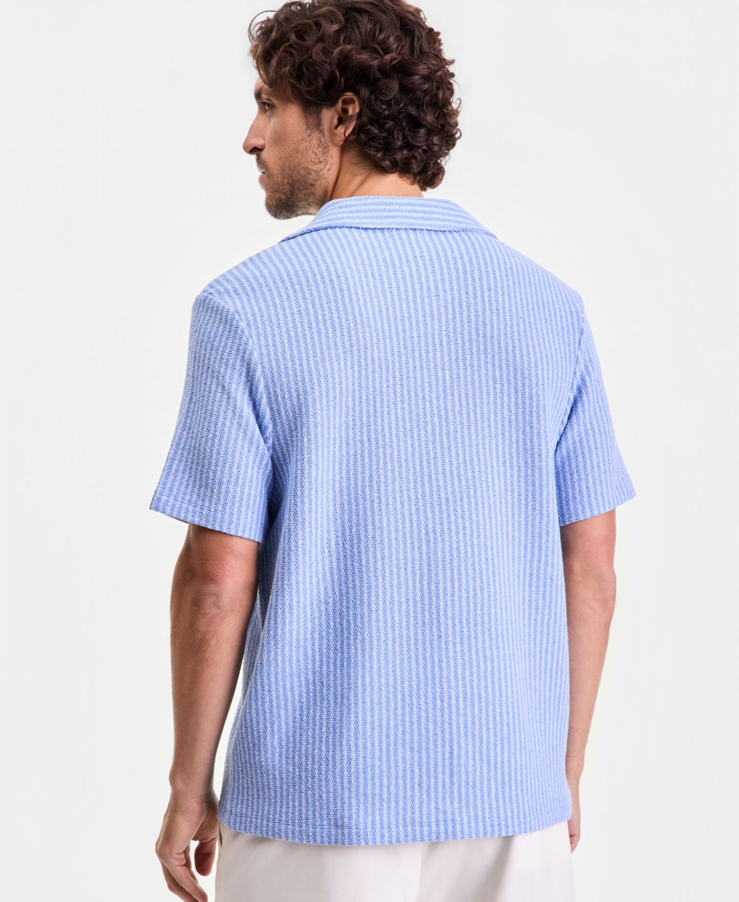 Мужская рубашка Alfani Short-Sleeve Boucle Stripe Knit Shirt, Macy's Exclusive, цвет: Синий — фото 2
