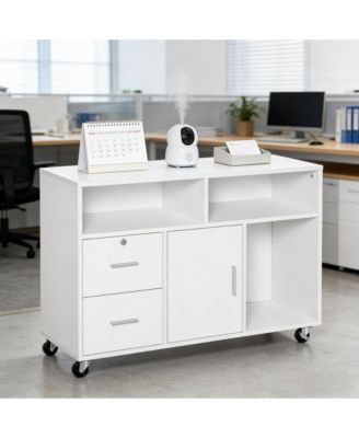 Mobile Storage Cabinet, Printer Stand Unit, Home Office Organizer with 3 Shelves, 2 Drawers and a Cabinet for Study Room