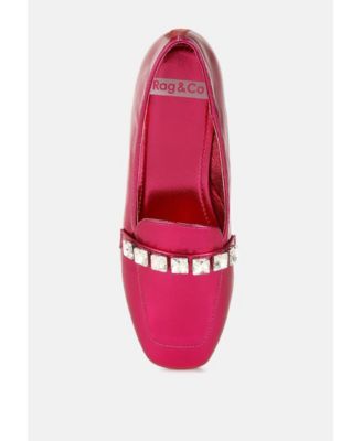 Rag and Co Womens Celosia Metallic Diamante Strap Loafers