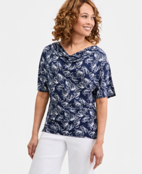 Женские JM Collection Women's Printed Cowl-Neck Knit Top