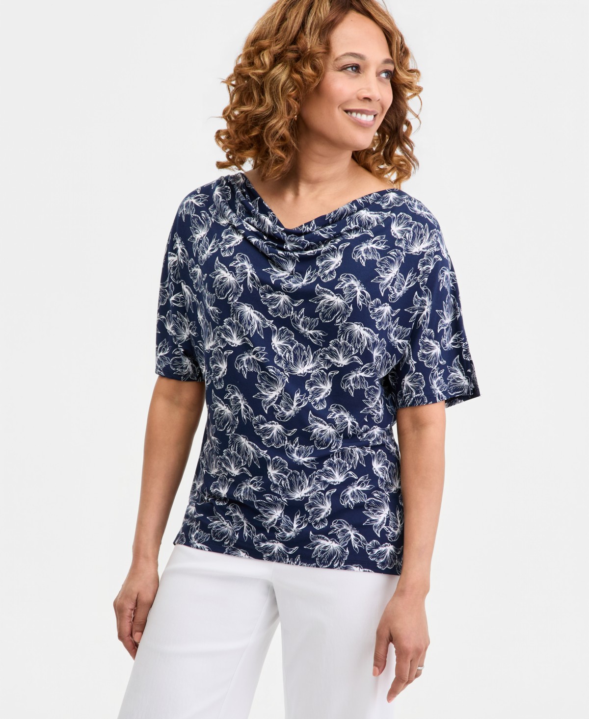 Женские JM Collection Women's Printed Cowl-Neck Knit Top — фото 1