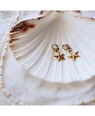 Plated Cubic Zirconia Stud and Starfish Charm Earrings