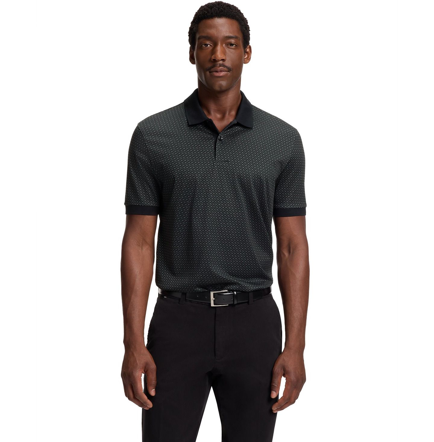 Мужское поло Hugo Boss Mercerized-Cotton Monogram Polo Shirt, цвет: Чёрный — фото 5