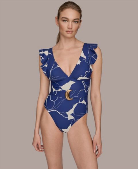 Женские купальники Donna Karan New York Women's Belted Flutter-Sleeve One-Piece Swimsuit