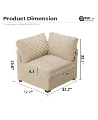 Modular Sectional Sofa Armrest Seat Module, 32.7" Armrest Seat for DIY Combination L U V Shaped, Plush Corduroy Loveseat Chair for Living Room