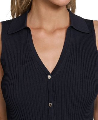 Women's Sleeveless Button-Front Collared Sweater