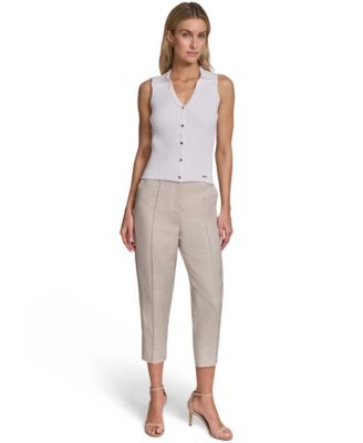 Women's Sleeveless Button-Front Collared Sweater