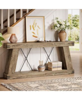 Farmhouse Console Table, Long Sofa Table Behind Couch with Storage, Rustic Entryway Furniture for Hallway