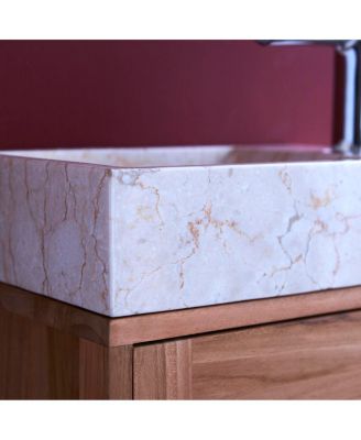 Basic Teak and Marble Bathroom Vanity Cabinet Cream