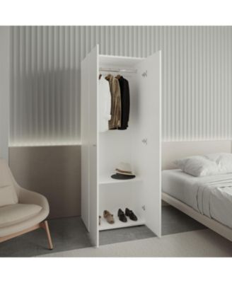 Home 2 Doors Closet System Armoire with Hanging Rod and Storage Shelf Modern Organizer for Bedroom