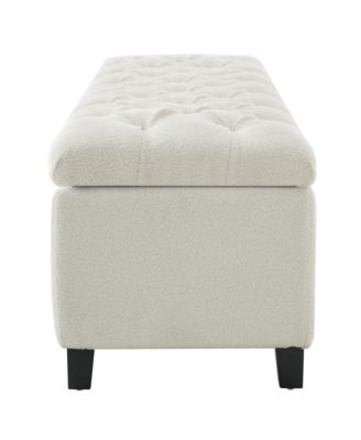 Ottoman Bench with Storage - Boucle Upholstered Ottoman, End of Bed Bench with Wood Legs for Bedroom, Entryway, Window