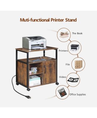 Lateral File Cabinet, Office Filing Cabinets with Socket and USB Charging Port, Rolling Printer Stand  for A4, Letter Size and File Folders