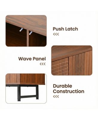 Premium Walnut Mid-Century Sideboard with Geometric Carved Doors