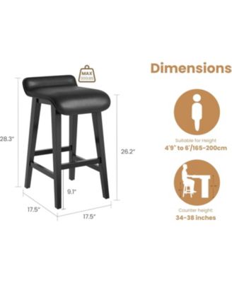 Bar Stools Set of 2, Modern Upholstered Kitchen Stools with Low Back, Footrest & Wood Legs, Counter Height for Kitchen or Dining