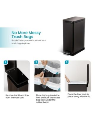 12 Gallon Slim Kitchen Trash Can with Soft Close Lid, Removable Liner, and Bag Tuck Band, Matte Black