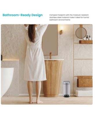 1.3 Gallon Slim Stainless Steel Small Trash Can with Reeded Pattern, Step Pedal and Soft-Close Lid, Silver