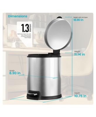 1.3 Gallon Bathroom Trash Can with Soft-Close Lid and Compact Stainless Steel Design