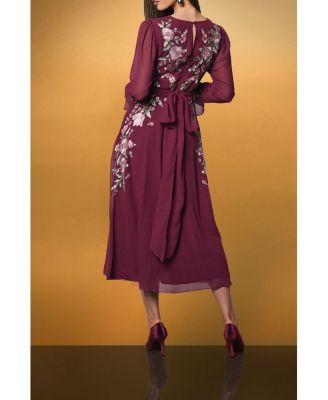 Women's Wrap Waist Embroidered Midi Dress