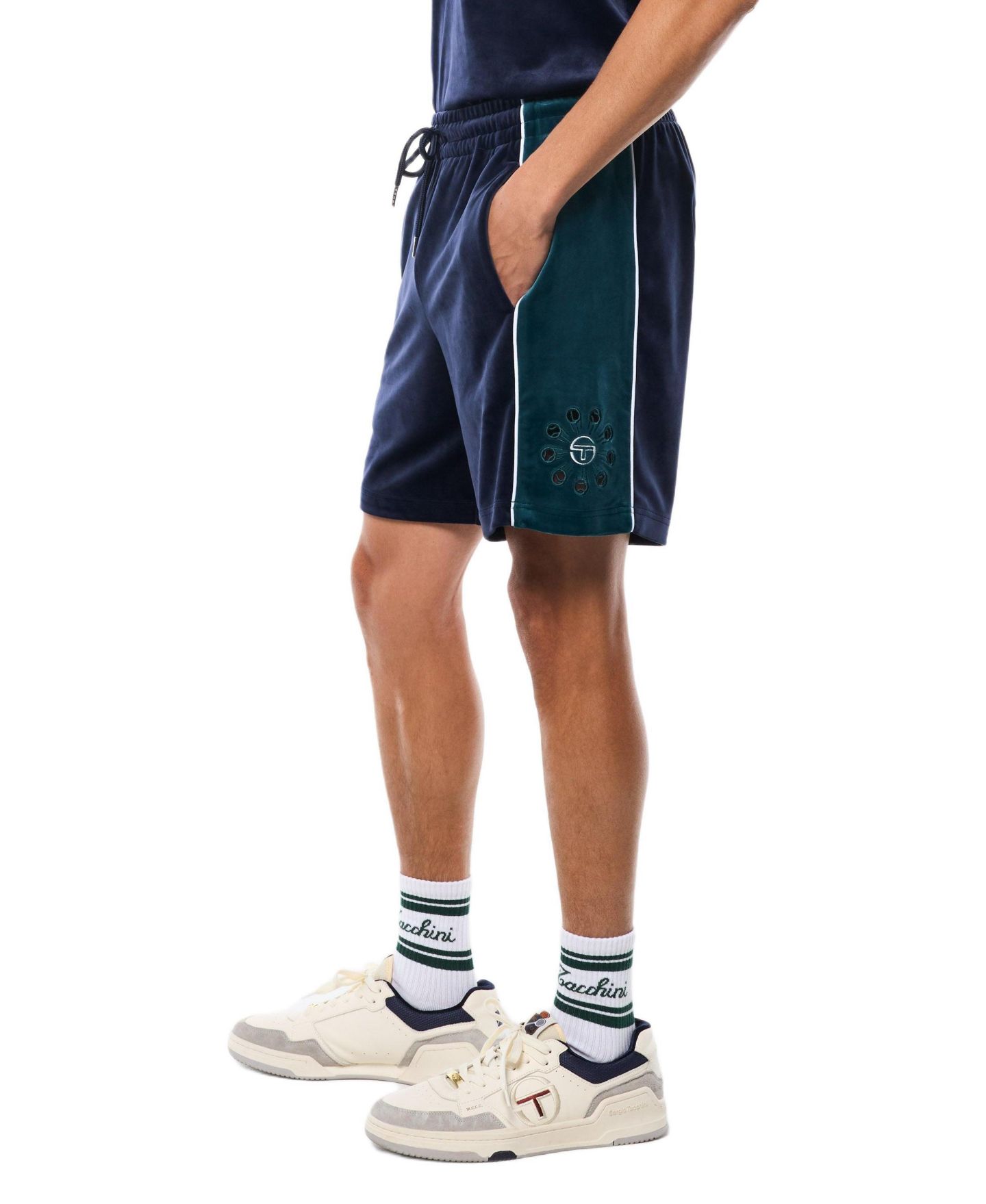 Мужские шорты Sergio Tacchini Cresta Velour Short, 7" inseam, цвет: Синий — фото 3