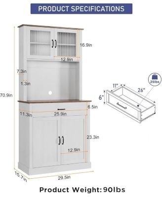 Kitchen Pantry Cabinet with Microwave Stand 4 Doors Adjustable Shelves 71 Inch High
