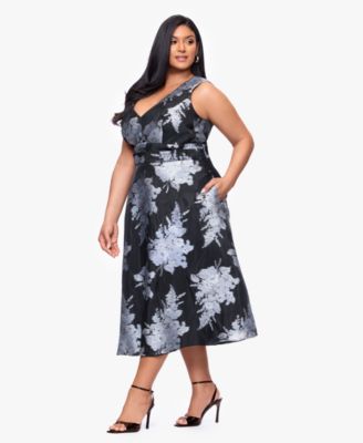 Plus Size Printed V-Neck Midi Dress