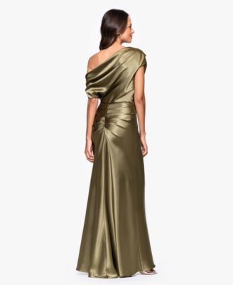 Petite Draped Asymmetrical Neck Ball Gown