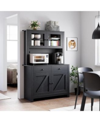  Kitchen Pantry Cabinet with Microwave Stand and Coffee Bar 4 Doors and Shelves