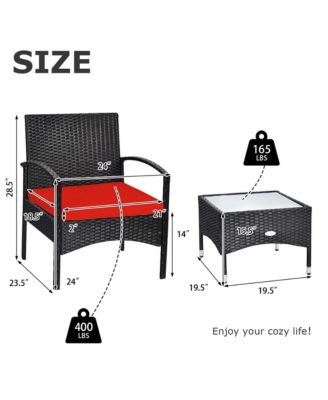 3 PCS Patio Wicker Rattan Furniture Set Coffee Table & 2 Rattan Chair w/ Cushion