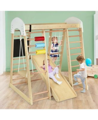 Indoor Playground Climbing Gym Wooden 8-in-1 Climber Playset for Children