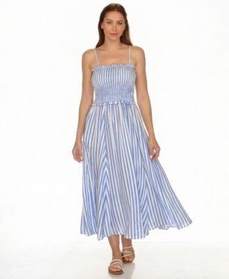 Women's Striped Smocked Midi Swim Dress