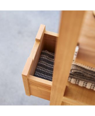 Solid Teak Bathroom Storage Column Cupboard Rack 2 Drawers 1 Cupboard 150cm