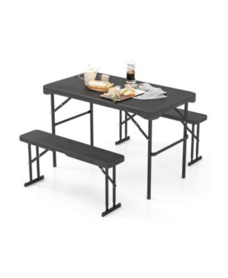 Outdoor Folding Table and Bench Set with HDPE Top and Metal Frame