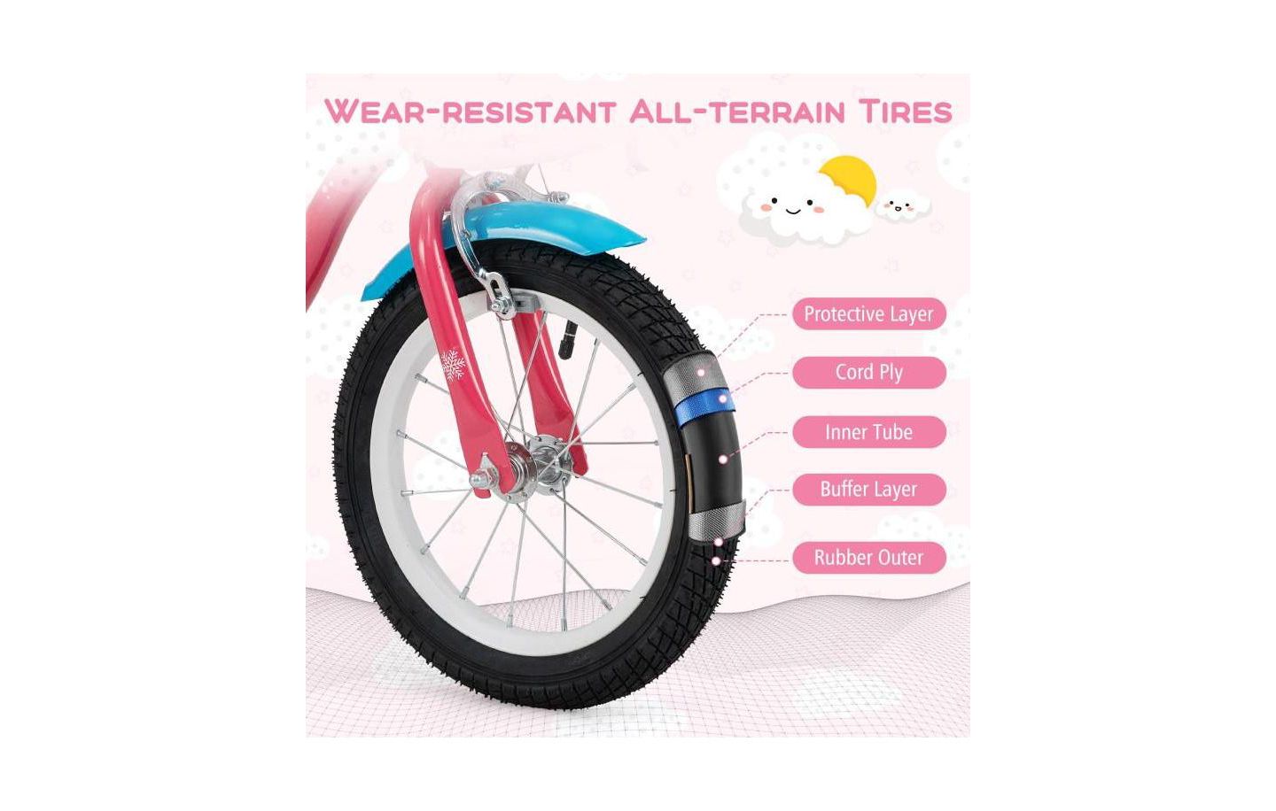 Детская игрушка HONGGE 14 Inch Girls Bike with Doll Seat and Training Wheels, Ages 3-5, цвет: Розовый — фото 5