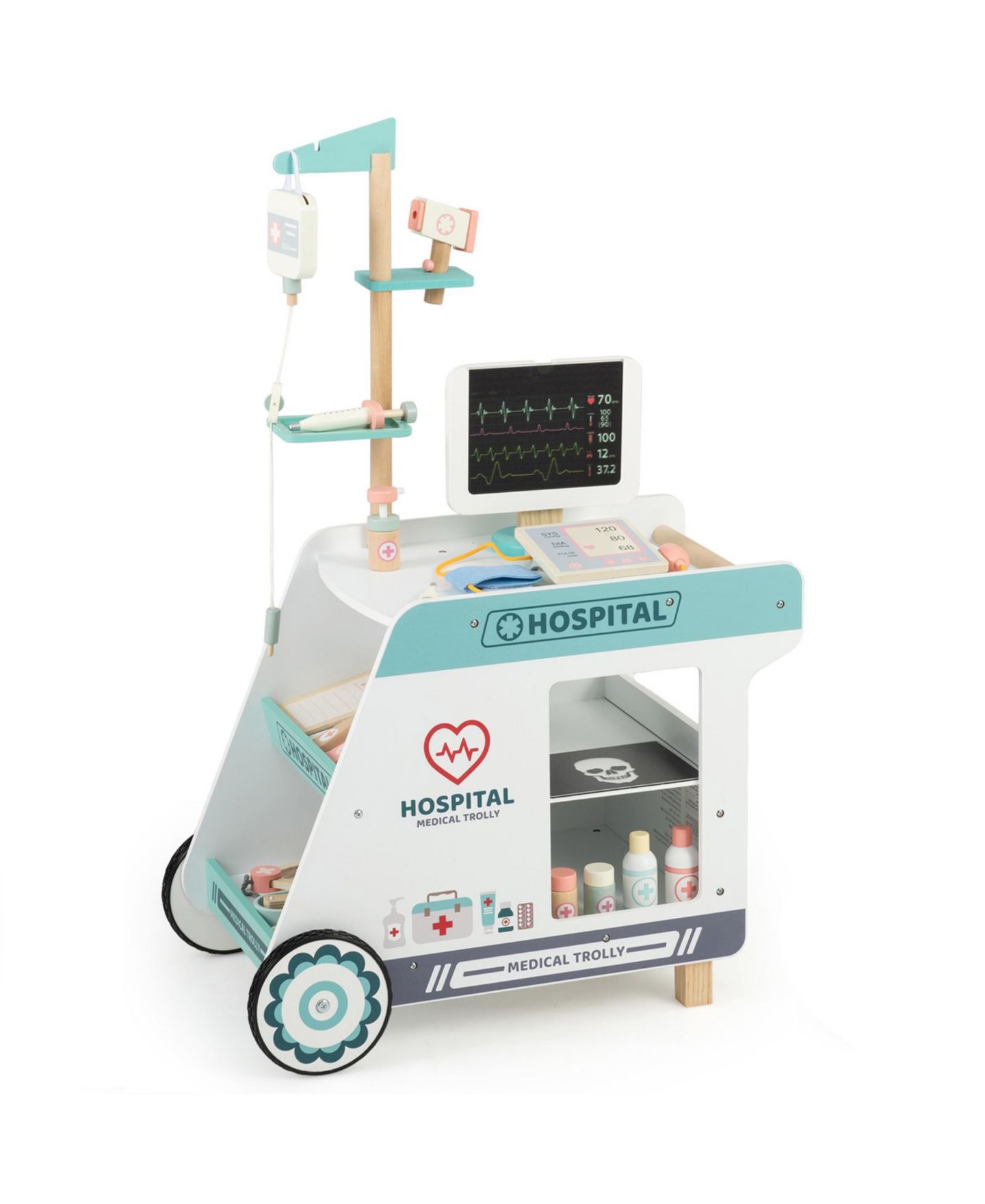 Детский игровой набор Slickblue Doctor Wooden Cart Playset, 1-Piece, Ages 3+, цвет: Зелёный / Белый — фото 1