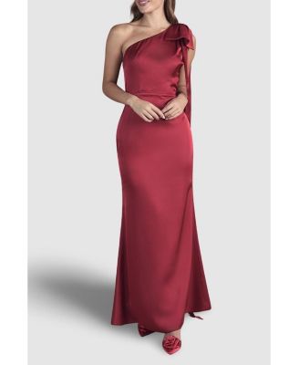 Women's Bow One Shoulder Satin Dress