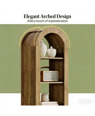 6-Tier Bookshelf - Tall Arched Bookcase, Wooden Display Shelf Rack, Open Shelving Unit for Home Office, Living Room (Brown)