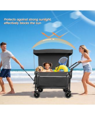 Folding Wagon Cart - Multi-Functional Push-Pull Carts with Canopy, Rotating Handle, All-Terrain Wheels, 480lbs Capacity for Transport, Gray