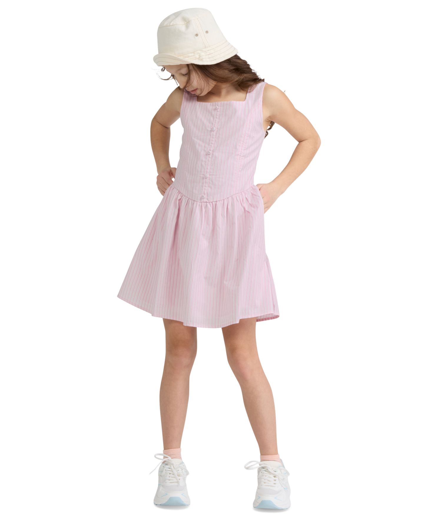 Платье abercrombie kids Faux Button Square Neck Mini Dress для девочек, цвет: Меловой розовый — фото 3