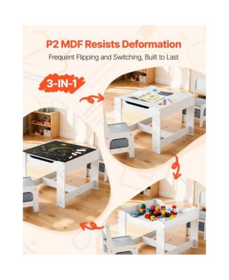 Wooden Kids Table and 2 Chairs Set with Storage Space